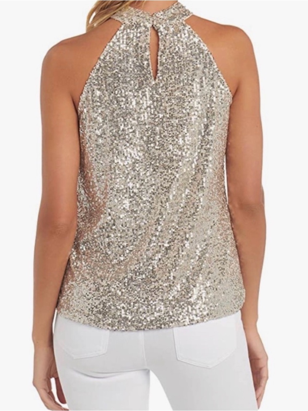 Cable & Gauge Champagne Gold Sequins Sleeveless Halter Neck Lined Top Sz M NWOT - Picture 3 of 16